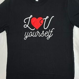Black and Red Short Sleeve Tee with Love Yourself Design